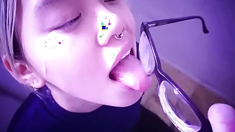 An Asian Slut Waits For Her Master; She Licks The Cum Off Her Glasses. Full Video On SabelArsene.com