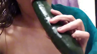 Candace del uses a huge cucumber