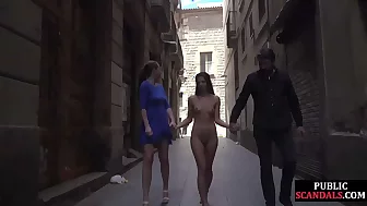 Public euro walks and crawls outdoors naked