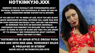 Hotkinkyjo in japan style dress fuck her ass with red anal terrorist dildo & prolapse in studio