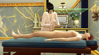 Japanese stepmom gives her stepson a massage in her new salon - Porn video