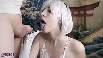 Sperm mania! Hot slobbering blowjob from my girlfriend! Cosplay 2B NieR! Divinely Sucks A Fat Cock!